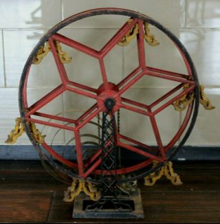 RARE 1890 ' s Hubley Cast Iron & Tin Wind - up Ferris Wheel 2