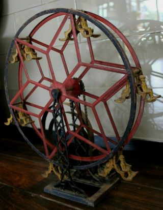 RARE 1890 ' s Hubley Cast Iron & Tin Wind - up Ferris Wheel 3