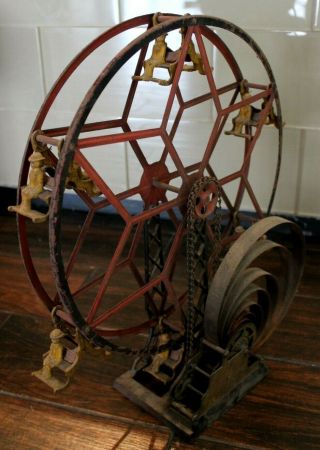 RARE 1890 ' s Hubley Cast Iron & Tin Wind - up Ferris Wheel 9