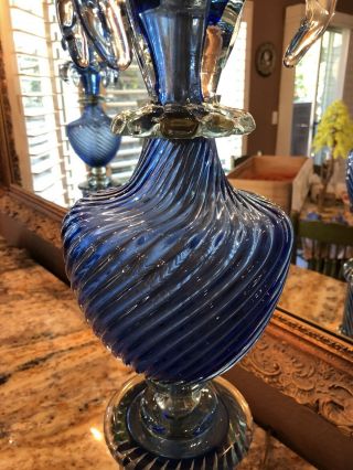 RARE Pair VINTAGE MURANO Blue Venetian GLASS LAMPS MARBRO,  43 1/2 Tall 20 Lbs Ea 5