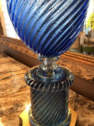 RARE Pair VINTAGE MURANO Blue Venetian GLASS LAMPS MARBRO,  43 1/2 Tall 20 Lbs Ea 7
