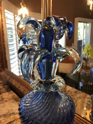RARE Pair VINTAGE MURANO Blue Venetian GLASS LAMPS MARBRO,  43 1/2 Tall 20 Lbs Ea 9