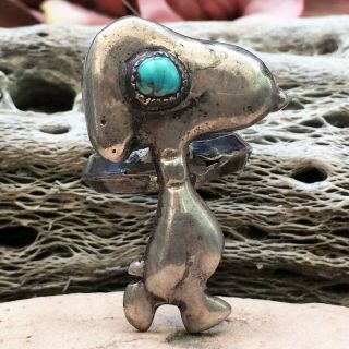 Vntg Sterling Silver Turquoise Snoopy Zuni Navajo Old Pawn Boho Style Ring Sz 7