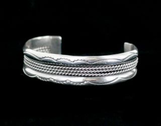 Vintage Old Pawn Native American Navajo Sterling Silver Textured Cuff Bracelet