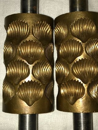 Antique Thomas Mills & Bro Seashell Pattern Brass Candy Drop Rollers 4