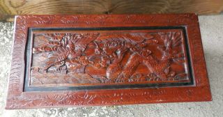 Vintage Carved DRAGON Oriental Asian Trunk Wood Blanket Storage Chest Table 2