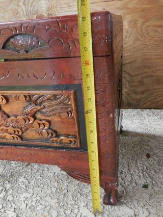 Vintage Carved DRAGON Oriental Asian Trunk Wood Blanket Storage Chest Table 3