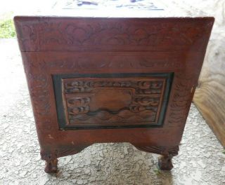 Vintage Carved DRAGON Oriental Asian Trunk Wood Blanket Storage Chest Table 7