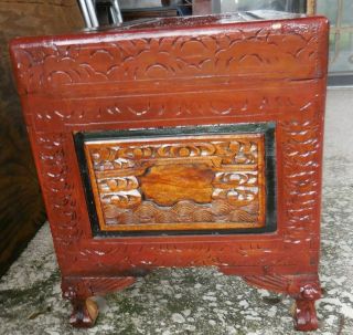 Vintage Carved DRAGON Oriental Asian Trunk Wood Blanket Storage Chest Table 8