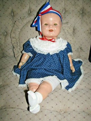 Antique 26 " Large Composition Mama Baby Doll W/ Cloth Body & Four Teeth (s)