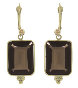 Ladies Vintage Estate 14k 585 Yellow Gold Smoky Quartz Drop Dangle Earrings