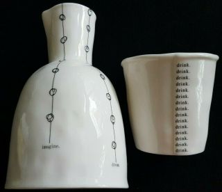 Rae Dunn.  By Magenta Bedside Carafe & Cup Vintage Rare Perfect Dimpled Discont 
