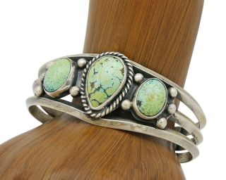 Vtg Old Pawn Navajo Artist Natural Green Turquoise.  925 Silver Cuff Bracelet
