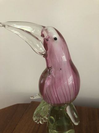 Vintage Murano Pink Toucan Bird Figurine,  ANN PRIMROSE Hand Blown Art Glass,  12 