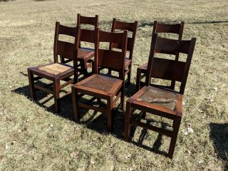 Mission Craftsman Arts And Crafts Oak Antique Dining Chairs Stickley Era 6