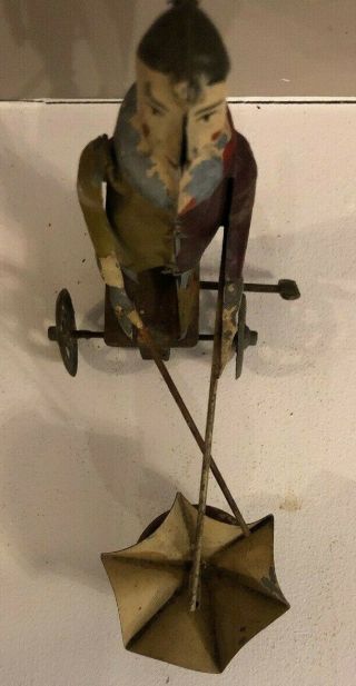 Very Rare Very Early Tin Gunthermann Litho Wind Up Circus Clown On Wheels 10