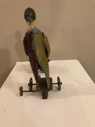 Very Rare Very Early Tin Gunthermann Litho Wind Up Circus Clown On Wheels 5