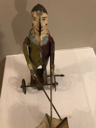 Very Rare Very Early Tin Gunthermann Litho Wind Up Circus Clown On Wheels 8