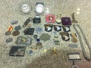 Vintage Junk Drawer Military Watch Pins Sports Baseballs Old Signed Plus More