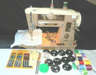 Vintage Singer 401a Slant - O - Matic Sewing Machine Cams Attachments Needles Bobbin