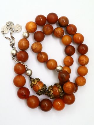 Antique Natural Butterscotch Yolk Baltic Amber Beads Rosary 1850 Tatars 104 Gr