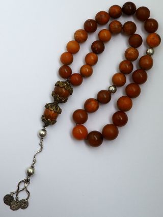 Antique Natural Butterscotch Yolk Baltic Amber Beads Rosary 1850 Tatars 104 gr 4