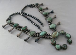 Vintage Sterling Silver SQUASH BLOSSOM NECKLACE Royston Turquoise 2