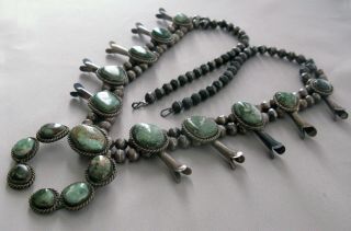 Vintage Sterling Silver SQUASH BLOSSOM NECKLACE Royston Turquoise 3