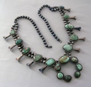 Vintage Sterling Silver SQUASH BLOSSOM NECKLACE Royston Turquoise 4
