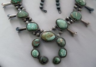 Vintage Sterling Silver SQUASH BLOSSOM NECKLACE Royston Turquoise 7