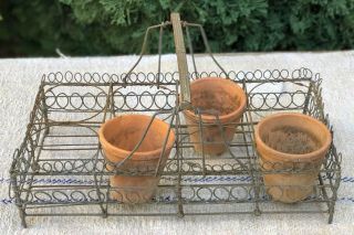 Charming Antique Vintage French Metal Twisted Wire Basket For Bottles Or Glasses
