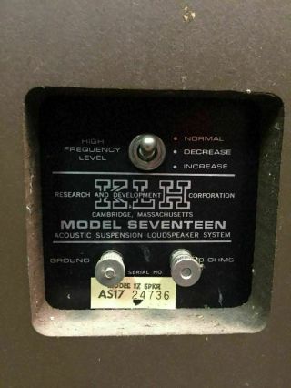 KLH Model Seventeen Vintage Acoustic Suspension Speaker System 17 Made In USA 8