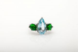 Antique 1930s $7000 10ct Pear Cut Aquamarine Emerald Platinum Wedding Ring