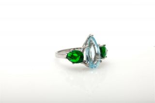 Antique 1930s $7000 10ct Pear Cut Aquamarine Emerald Platinum Wedding Ring 2