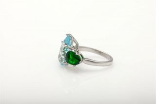 Antique 1930s $7000 10ct Pear Cut Aquamarine Emerald Platinum Wedding Ring 3