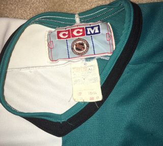 Rare Vintage 1991 San Jose Sharks Split Teal White CCM Jersey XL NHL Hockey 2