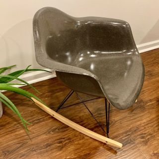 2 Restored Eames By Herman Miller Grey Fiberglass Shell Rocking Chairs