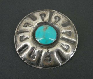 Vintage Very Large Turquoise Stone Sterling Silver 925 Brooch Pin