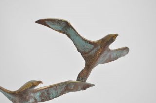 Jere Vtg Mid Century Modern Brass Stone Birds In Flight Seagull Table Sculpture 7