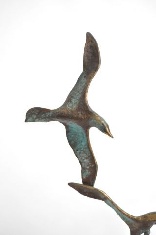 Jere Vtg Mid Century Modern Brass Stone Birds In Flight Seagull Table Sculpture 8
