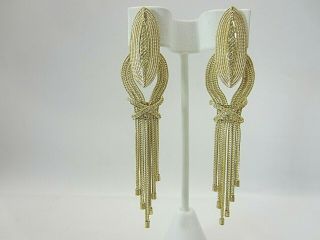 Vintage 18k Yellow Gold And Diamond Dangle Earrings 0.  50 Ct Over 3 Inches