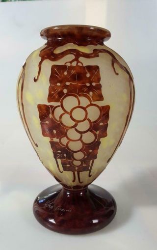 Antique Huge 22cm Art Nouveau Charles Schneider Le Verre Francais Vigne Vase