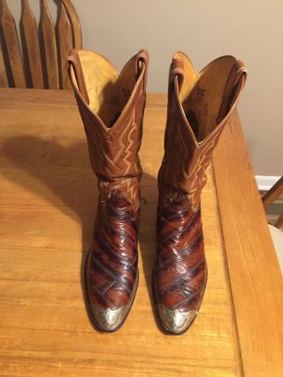 Tony Lama Amber Eel Skin Tan Leather J Toe Cowboy Boots 8111 Men 