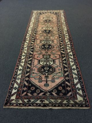 On Great Antique Hand Knotted Rug Geometric Runner Carpet 3 