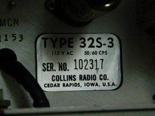 Collins 32S - 3 Vintage Round Emblem (RE) S - Line Ham Radio Transmitter SN 102317 2
