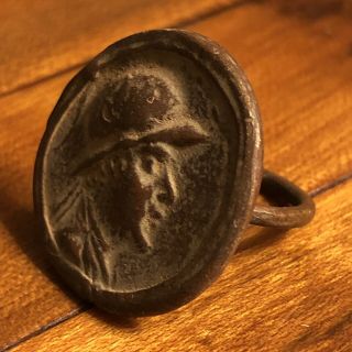 Ancient Greek Or Roman Style Coin Ring Artifact Antique Old Wax Seal Emperor