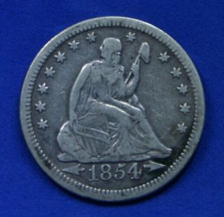 1854 - O Rare Huge O Seated Liberty Silver Quarter Dollar