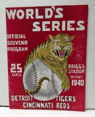 Vintage 1940 Mlb Detroit Tigers Vs Cincinnati Reds World Series Program