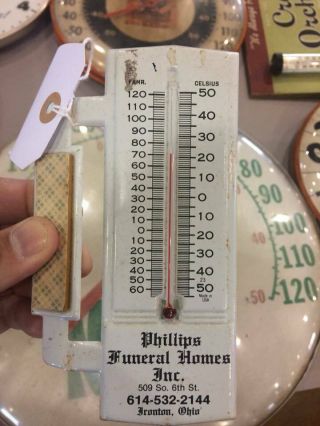 Vintage Phillips Funeral Home Metal Thermometer Sign Ironton Ohio