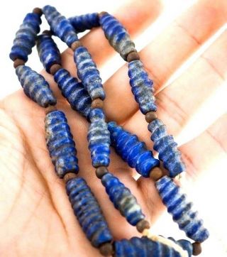 Ancient Extremely Rare Old Bactrian Lapis Lazuli Swirl Twisted Bead Strand